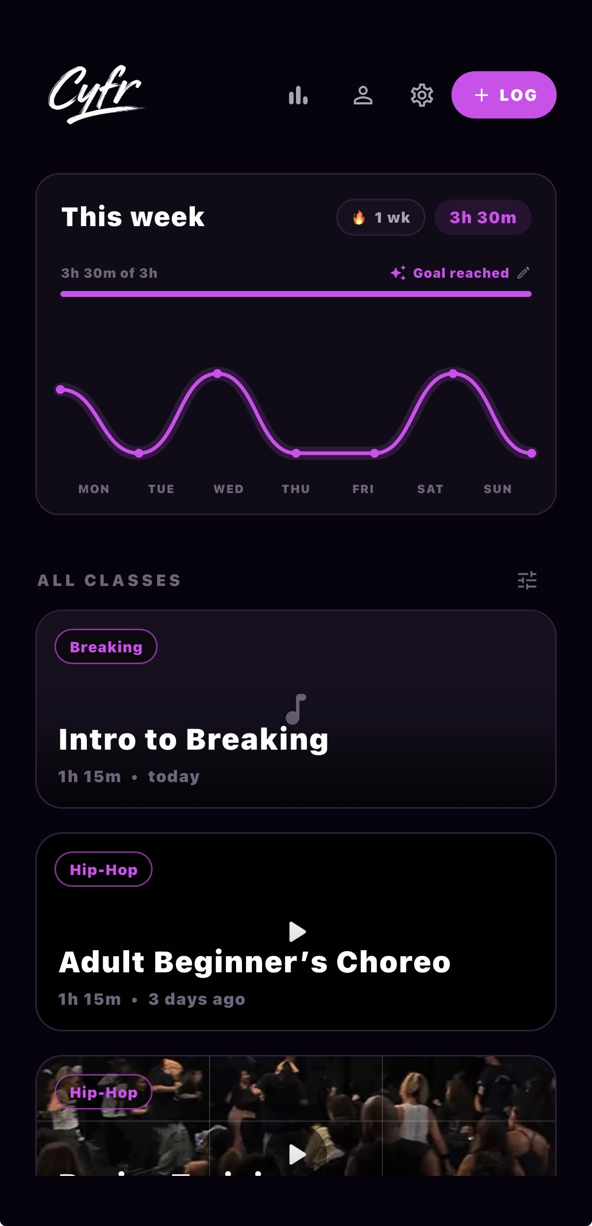 CYFR home screen