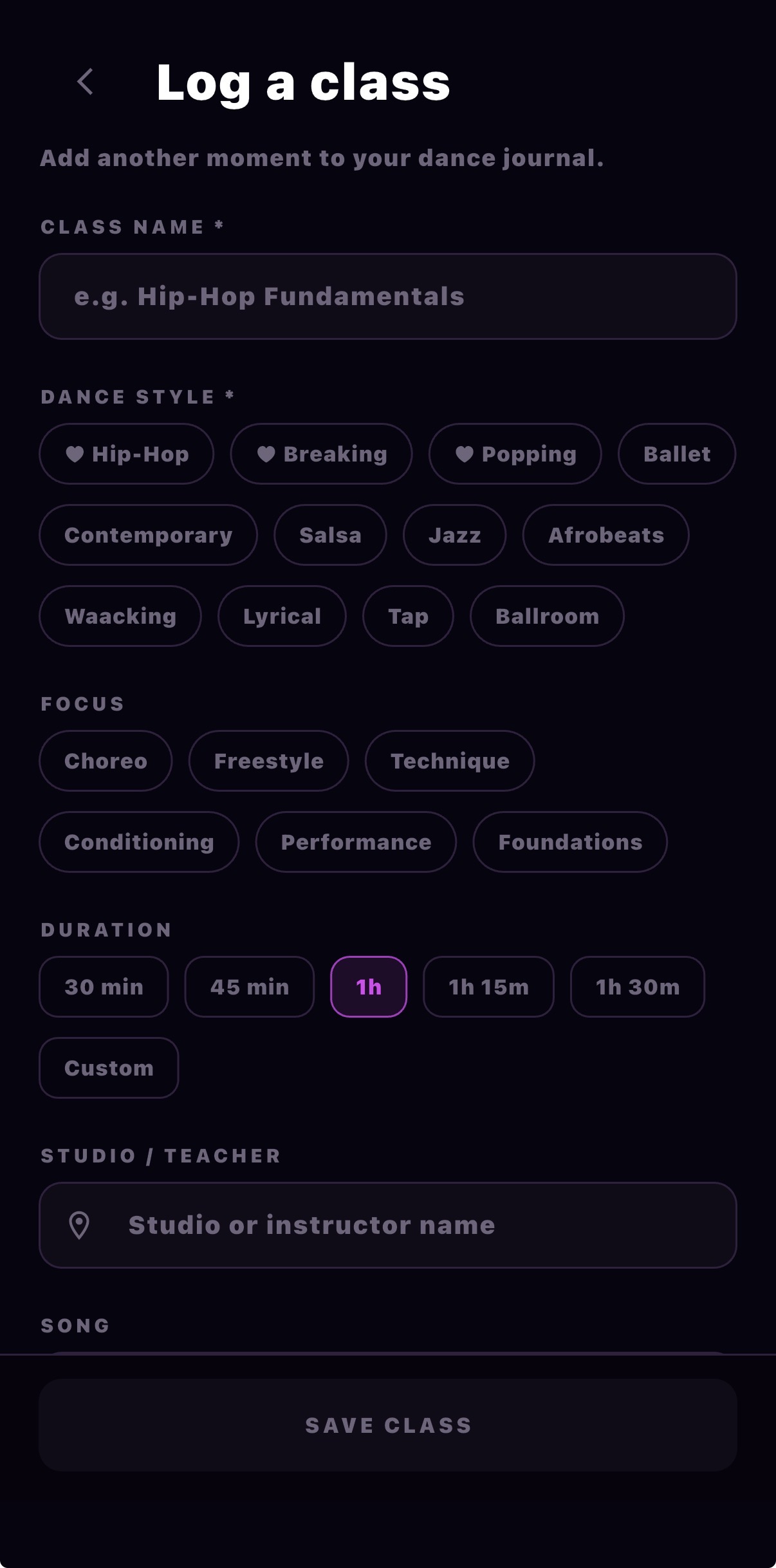 CYFR log class screen